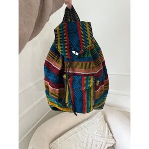 Artesanias Mr. Pinzon Mexican Woven Backpack Drawstring Unisex Boho Bag Satchel